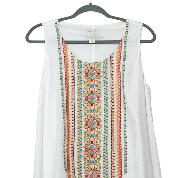 Chico’s multicolor floral embroidered sleeveless white gauze dress hi/low size 0 - Picture 5 of 12